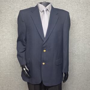 Vtg Palm Beach Mens 44R Navy Blue Blazer Sport Coat Gold Buttons Wool Blend Prep